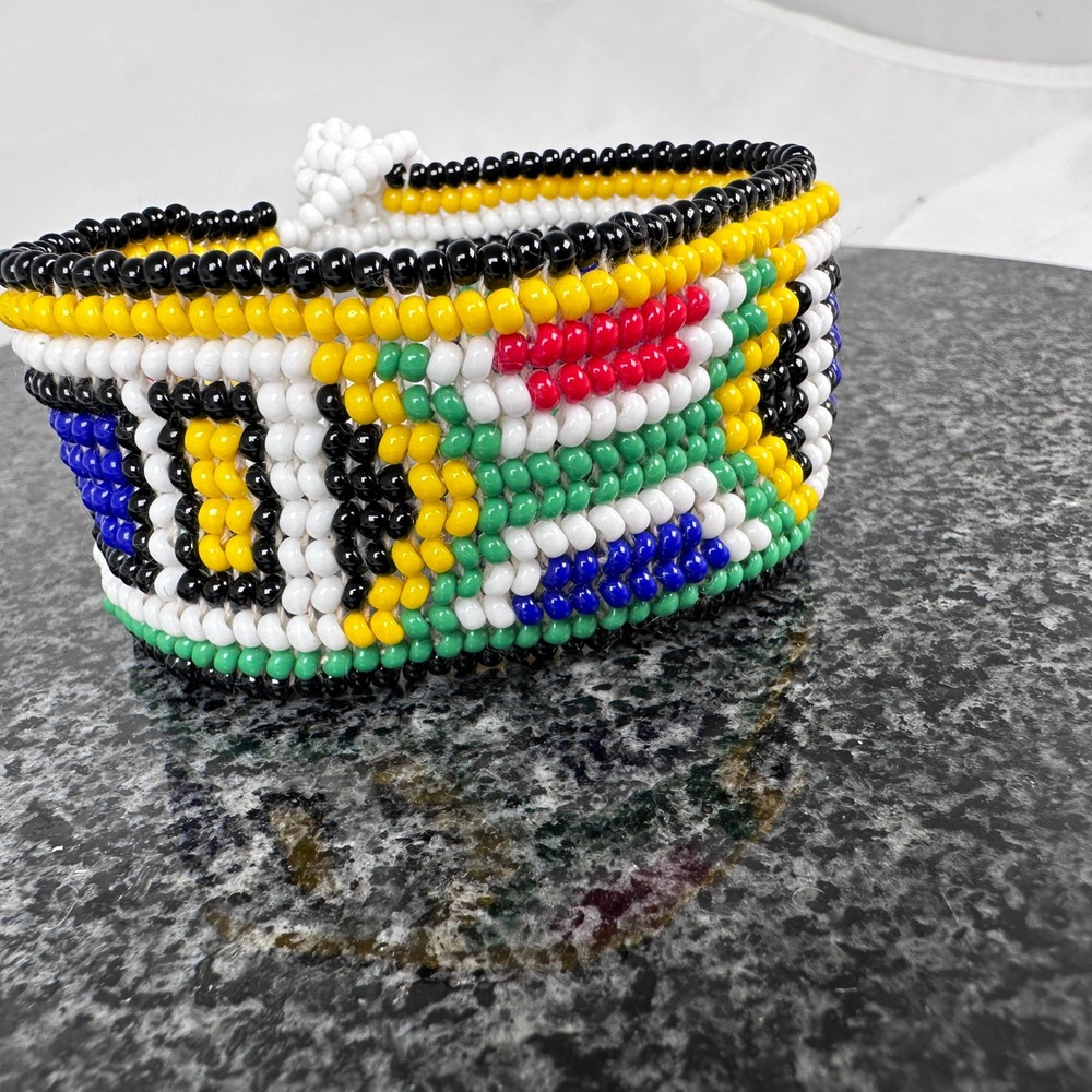 Handmade Geometric Seed Bead Cuff Bracelet Black White Yellow Green Blue Red‎